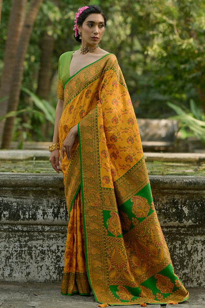 Yellow Colour Woven Work Pashmina Silk Saree