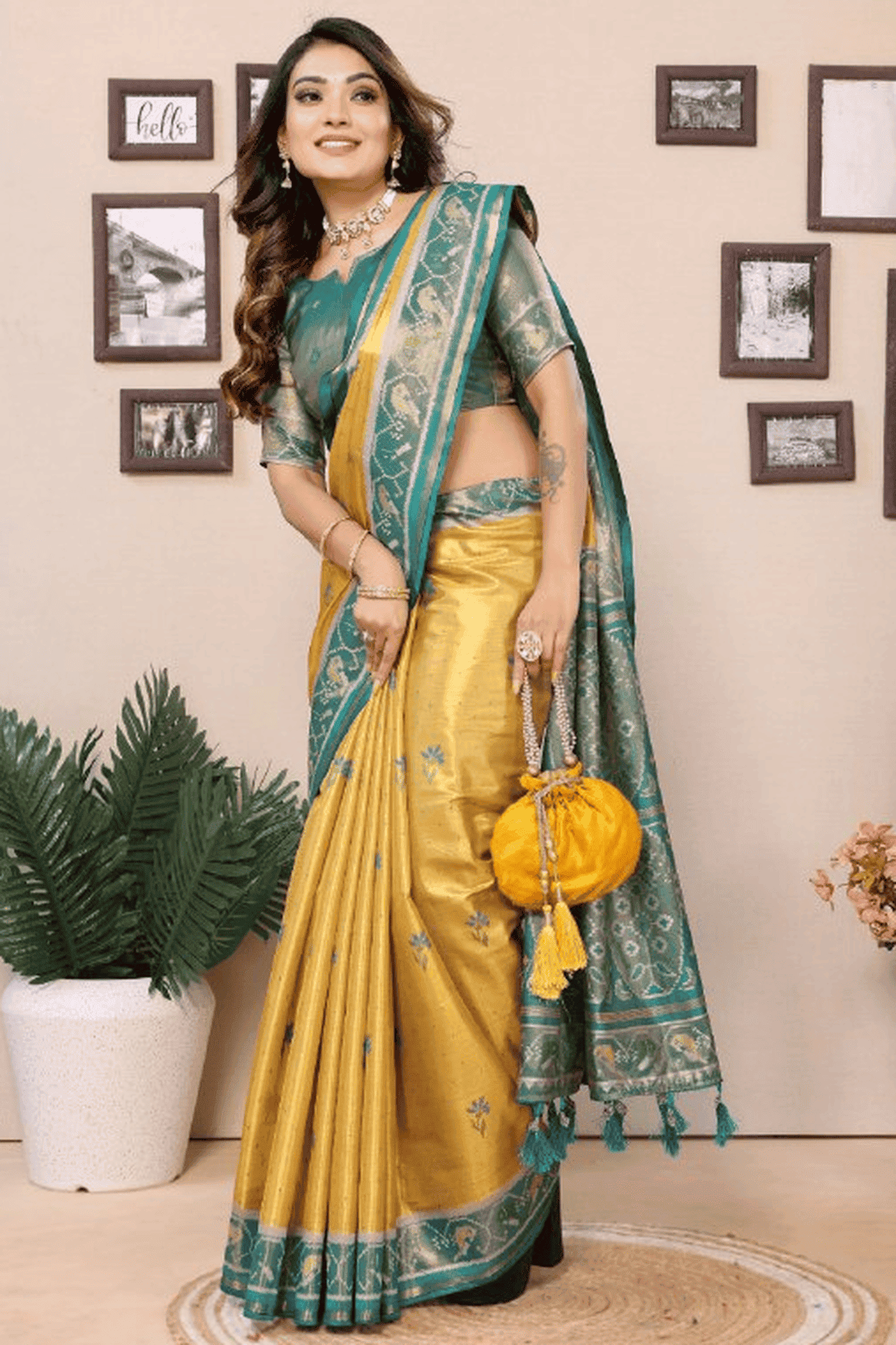 Yellow Colour Woven Work Pure Banarasi Tissue Silk Traditional Saree