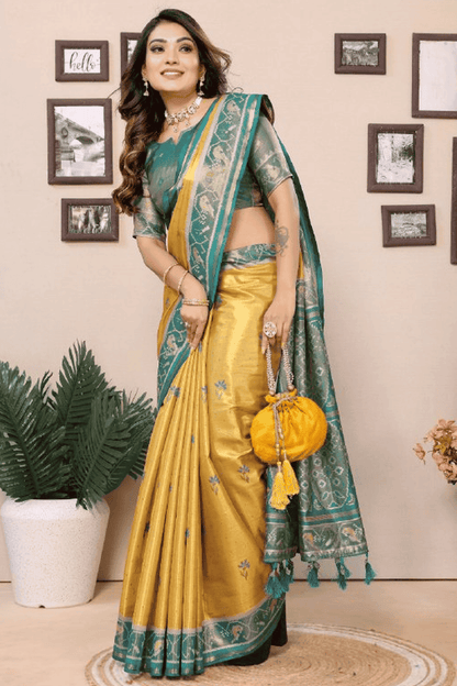 Yellow Colour Woven Work Pure Banarasi Tissue Silk Traditional Saree