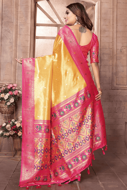 Yellow Colour Woven Work Pure Banarasi Tissue Silk Traditional Saree