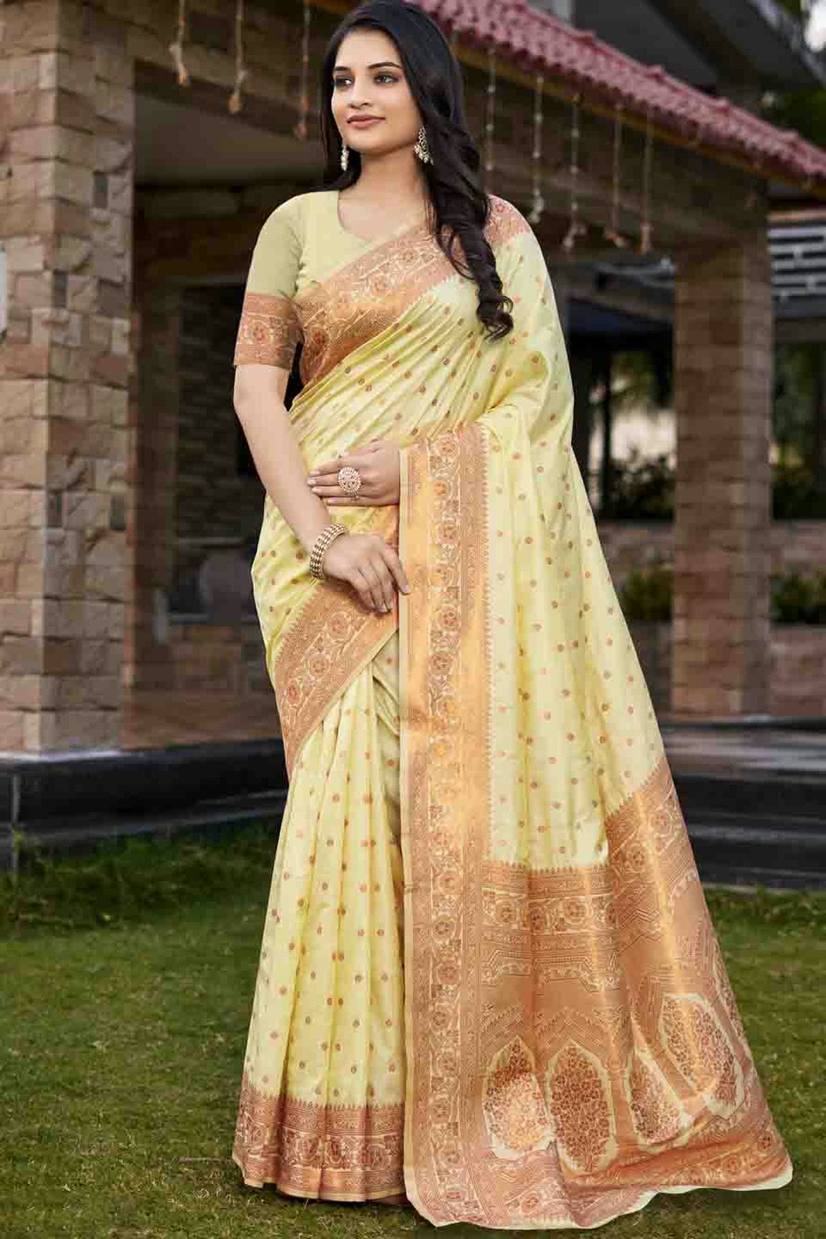 Yellow Colour Woven Work Silk Traditional Saree VSSD1103394