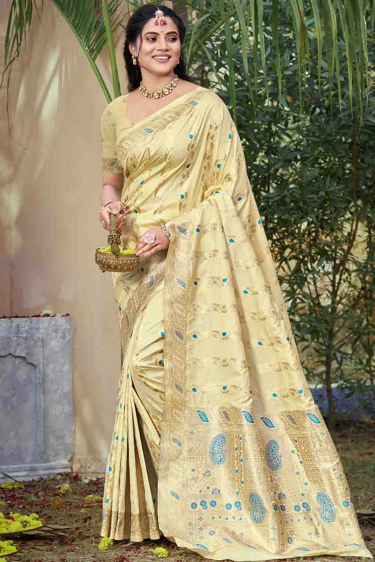 Yellow Colour Woven Work Silk Traditional Saree VSSD1103473