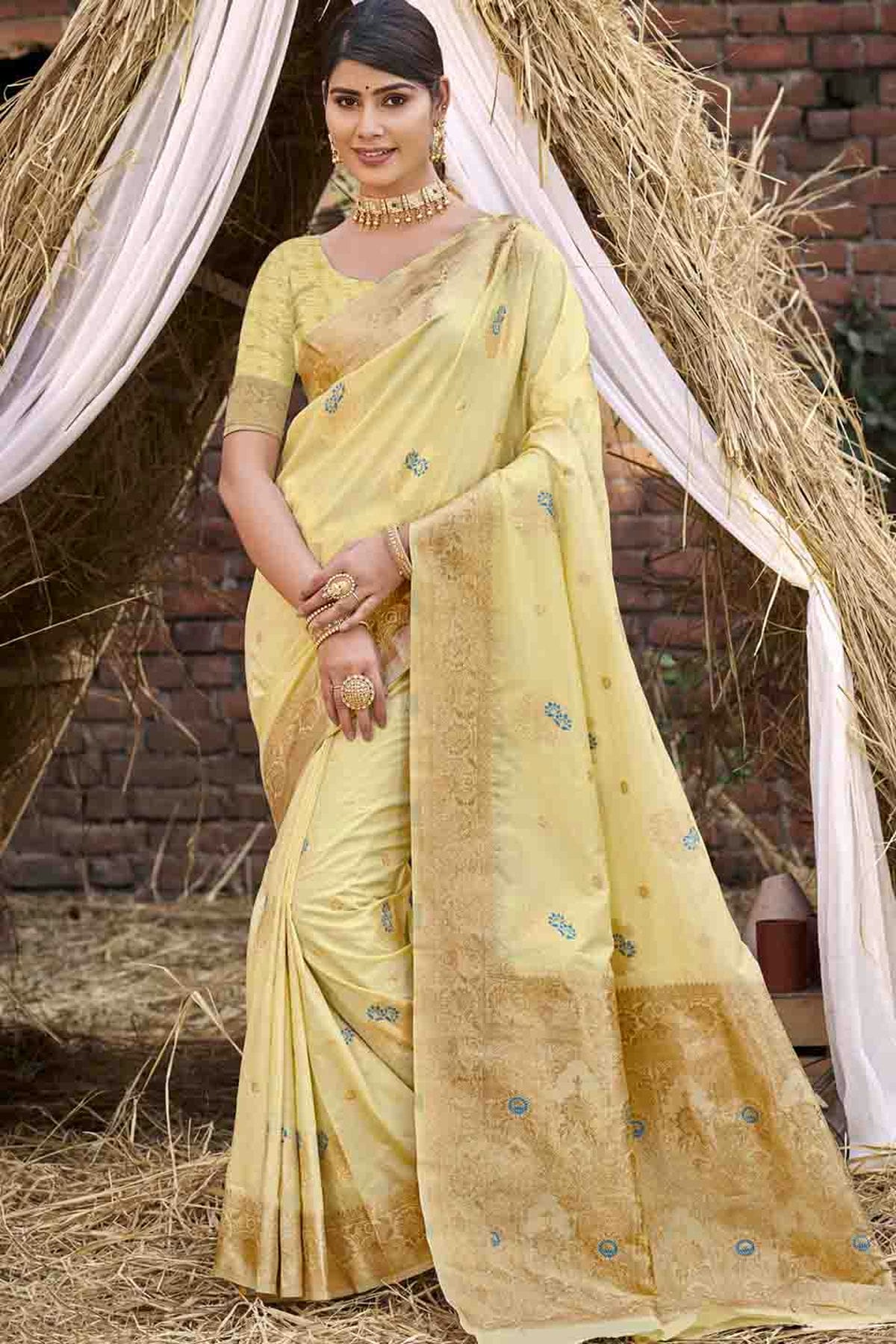 Yellow Colour Woven Work Silk Traditional Saree VSSD1103479