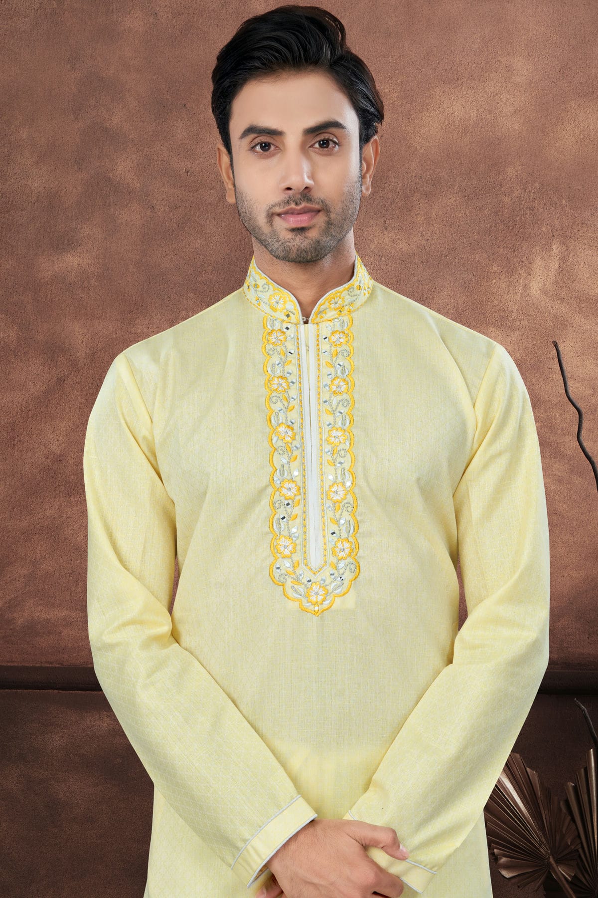 Yellow Colour Cotton Kurta Pajama VSKP1040693