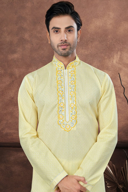 Yellow Colour Cotton Kurta Pajama VSKP1040693
