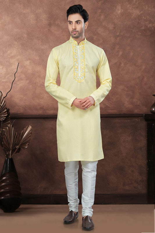 Yellow Cotton Kurta Pajama