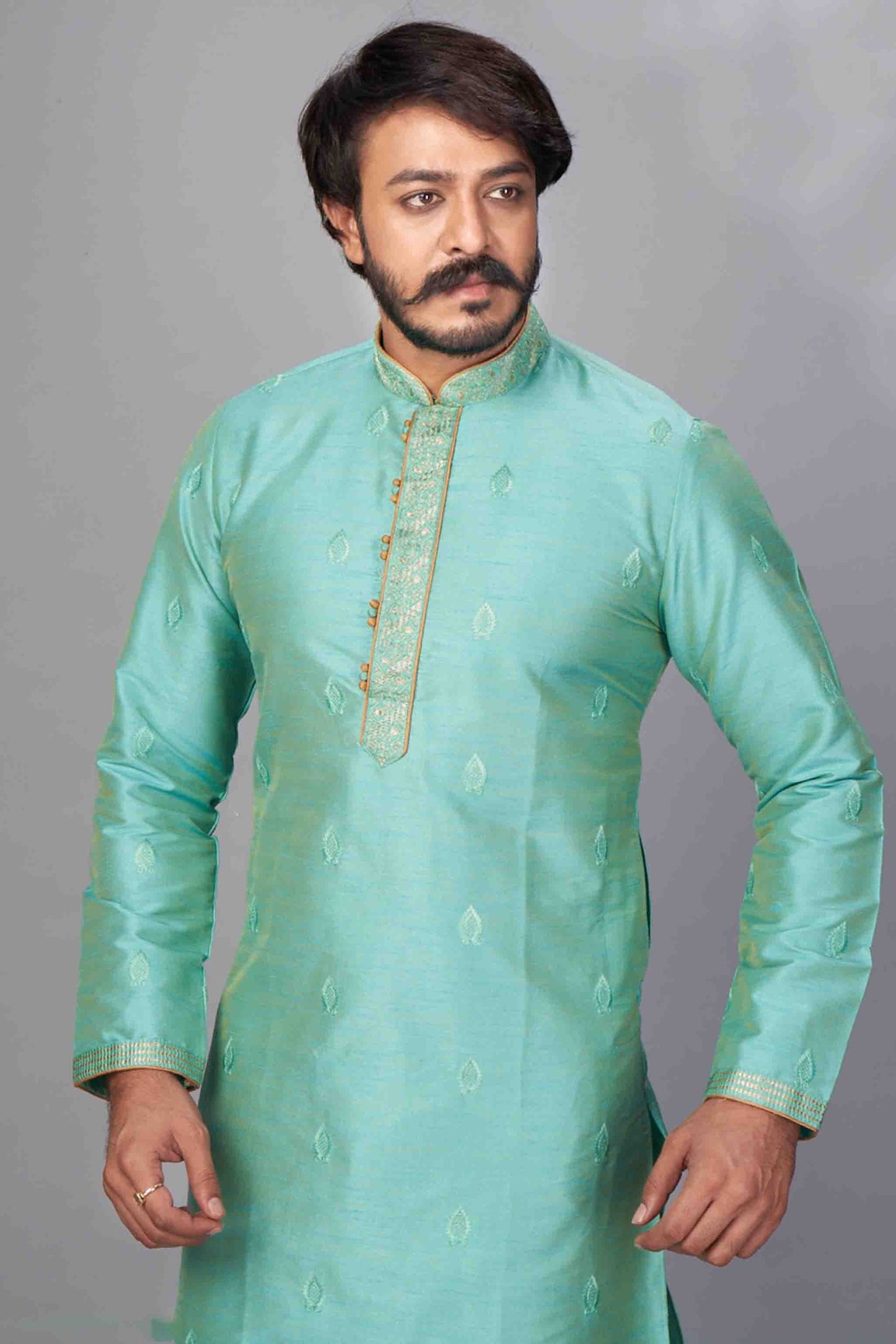 Aqua Blue Colour Kurta Pajama In Jacquard Silk VSKP1210052