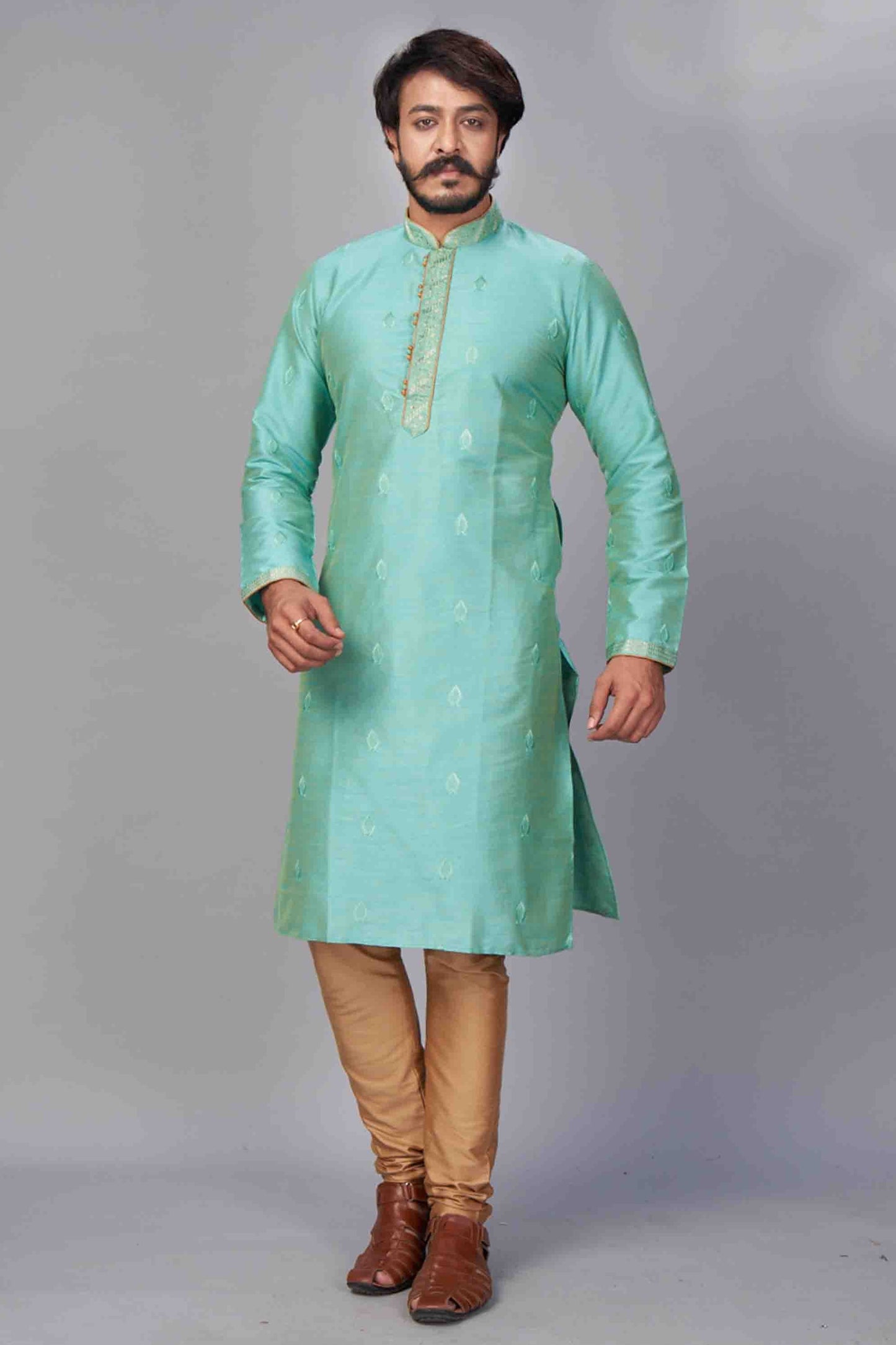 Aqua Blue Colour Kurta Pajama In Jacquard Silk VSKP1210052
