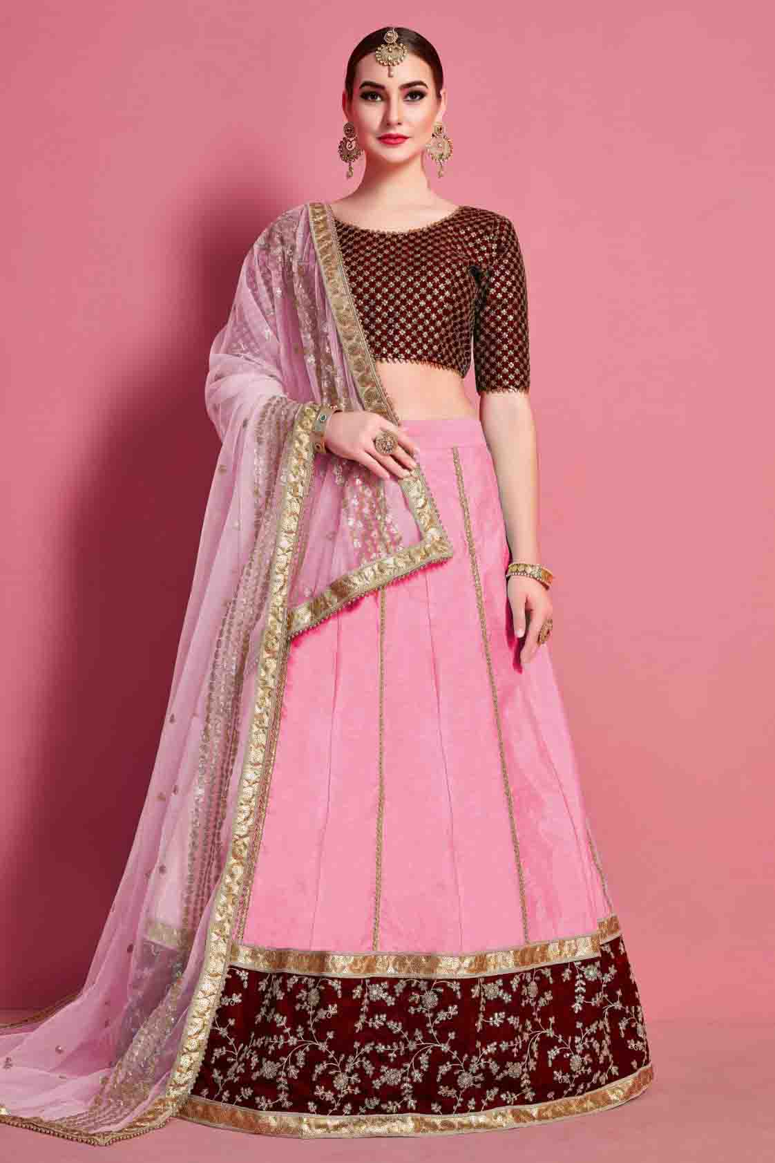 Baby Pink Colour Art Silk Embroidery Lehenga Choli VSLC1080504