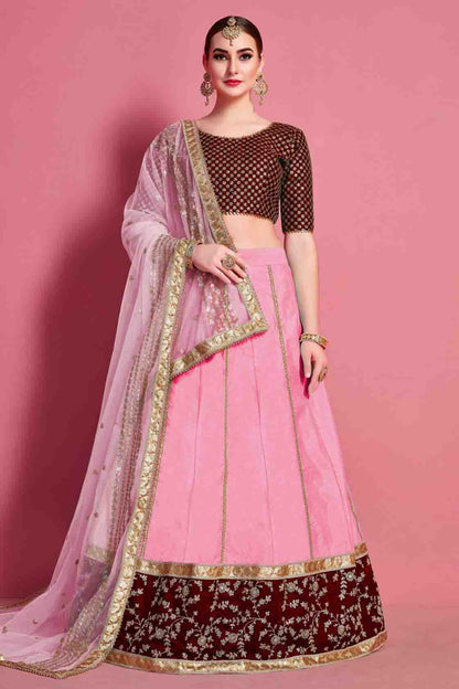 Baby Pink Colour Art Silk Embroidery Lehenga Choli VSLC1080504