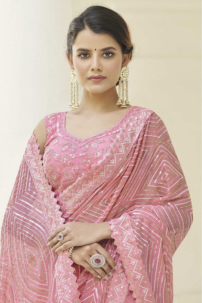 Baby Pink Colour Georgette Thread Work Saree