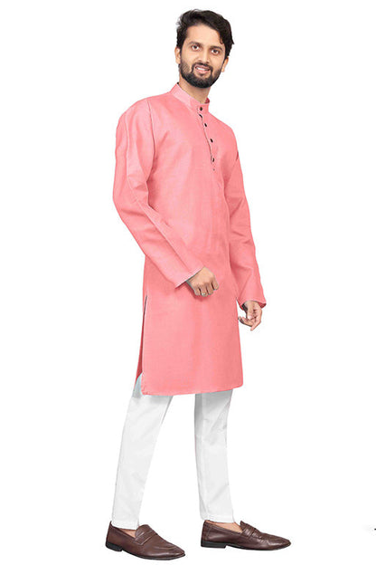 Baby Pink Colour Kurta Pajama In Cotton VSKP1210213
