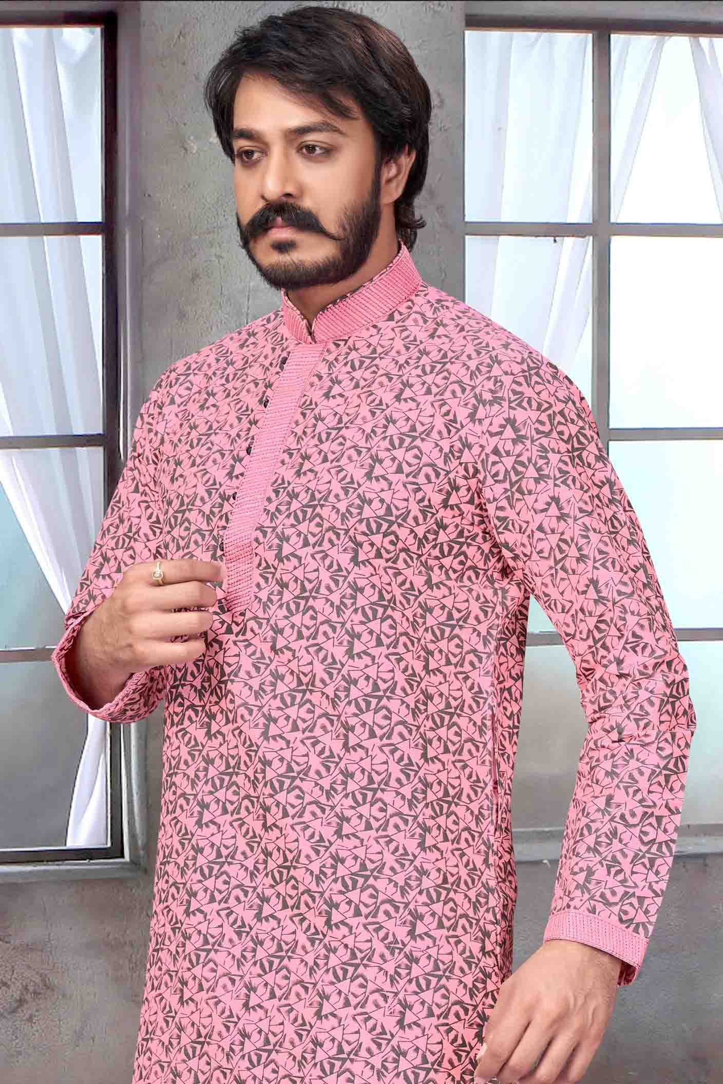 Baby Pink Colour Kurta Pajama In Jacquard Silk VSKP1210069