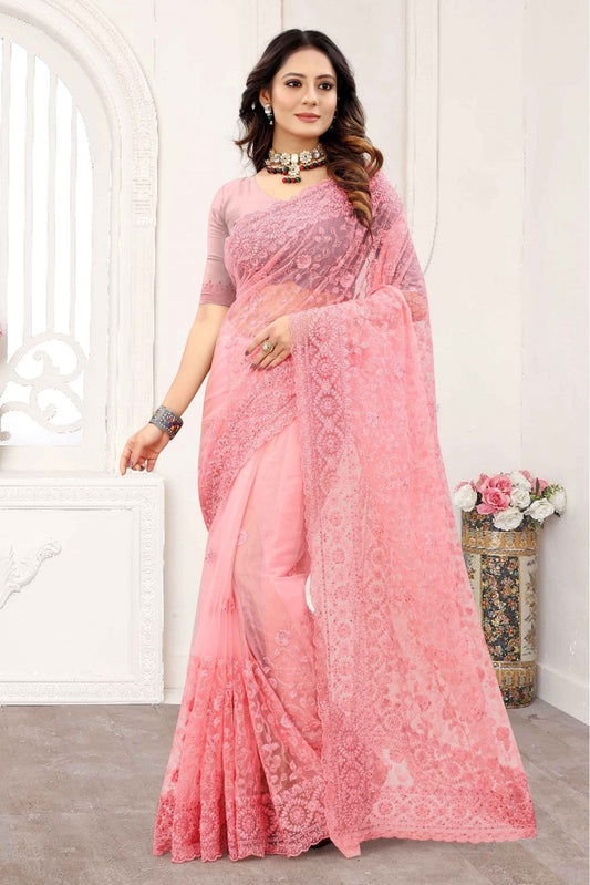 Baby Pink Colour Net Designer Saree VSSD1090243