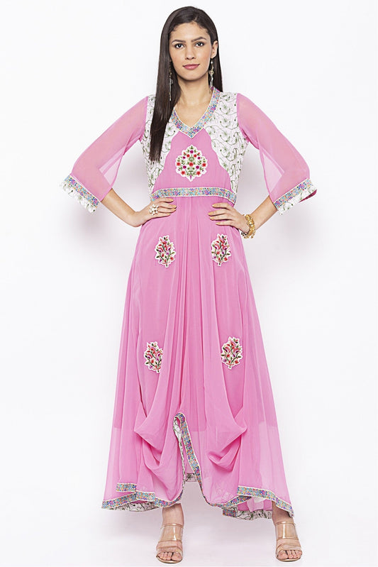 Baby Pink Colour Plus Size Georgette Embroidery Kurta Set VSKR1070608