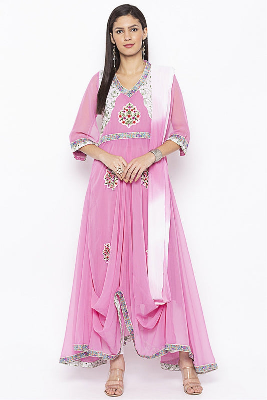 Baby Pink Colour Plus Size Stitched Georgette Embroidery Pant Style Suit VSSS1070284
