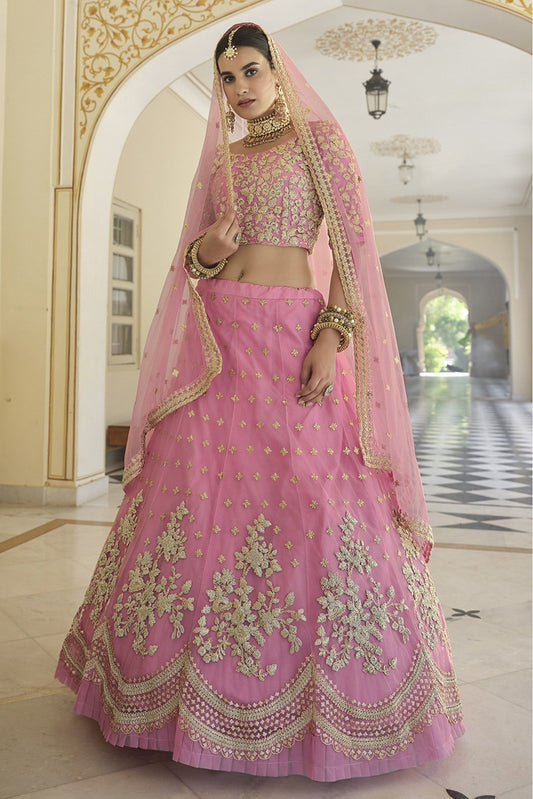 Baby Pink Colour Soft Net Sequins Work Lehenga Choli VSLC1080582