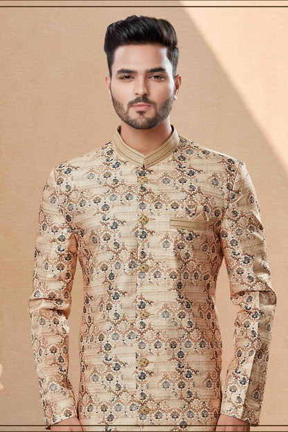 Beige Colour Dhoti Sherwani In Jacquard Fabric VSSH1040391