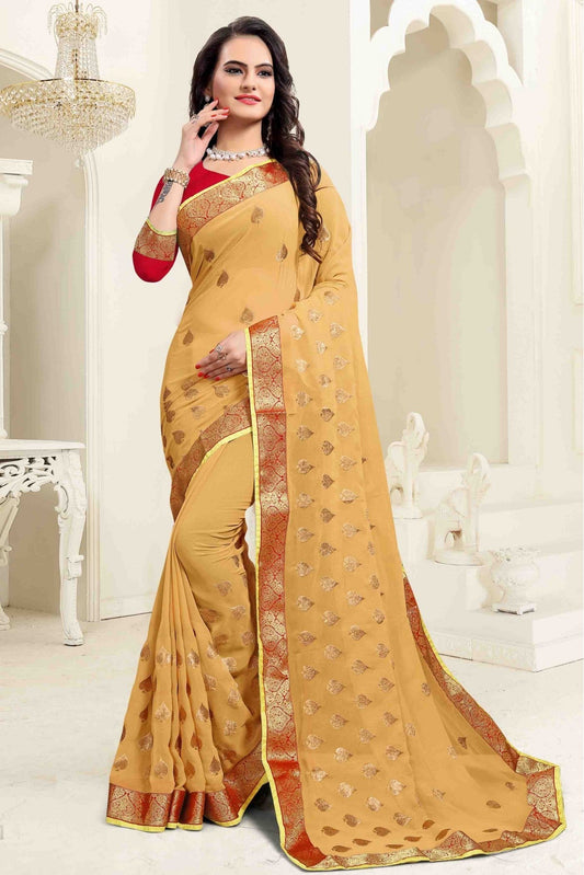 Beige Colour Georgette Embroidery Saree VSSD1120059