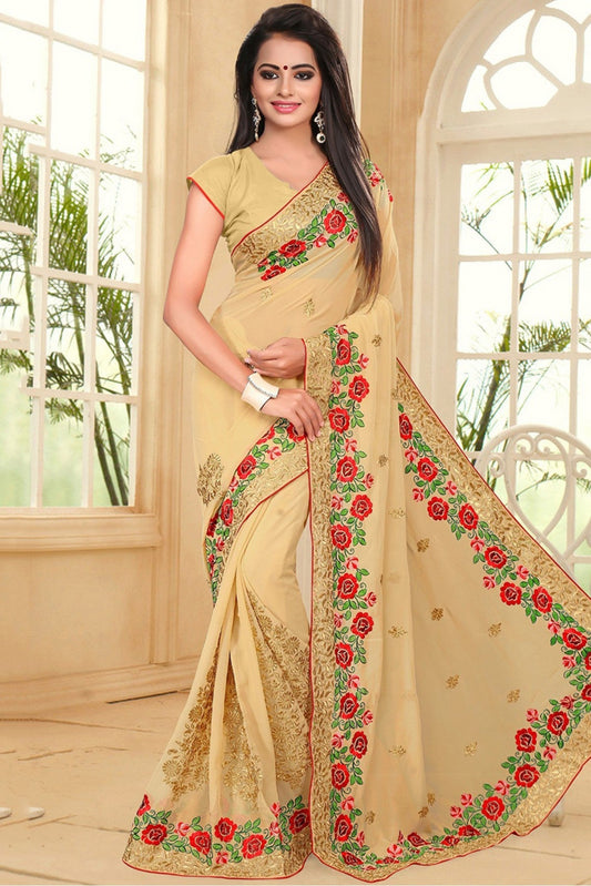 Beige Colour Georgette Party Wear Saree VSSD1120401