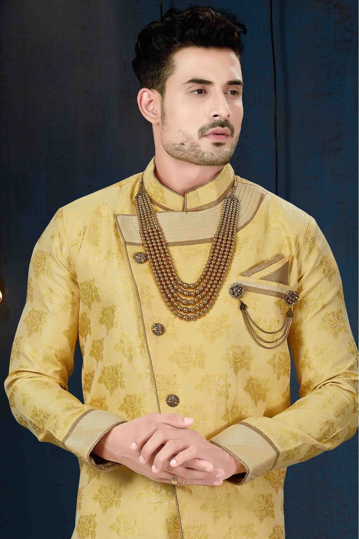 Beige Colour Jacquard Party Wear Dhoti Sherwani VSSH1040208
