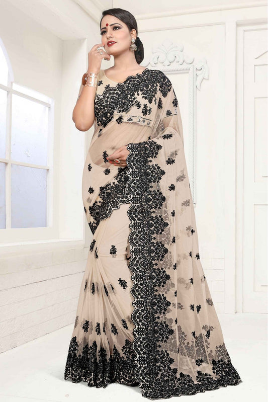 Beige Colour Net Designer Saree VSSD1090047