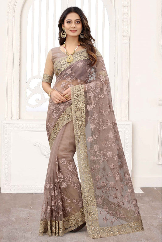 Beige Colour Net Designer Saree VSSD1120842