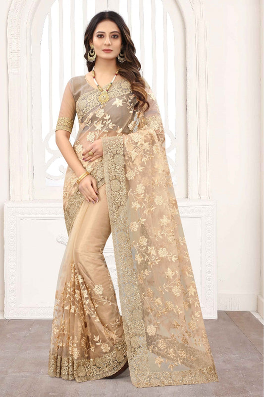 Beige Colour Net Designer Saree VSSD1120847