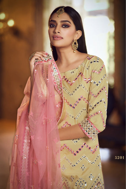 Beige Colour Organza Thread Work Sharara Suit VSSM1080647