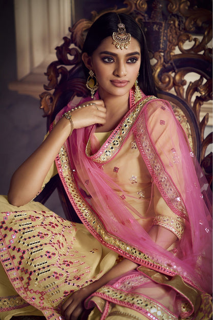 Beige Colour Organza Thread Work Sharara Suit VSSM1080654