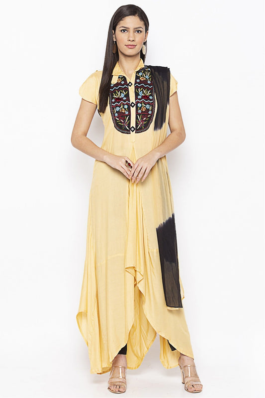 Beige Colour Plus Size Cotton Embroidery Pant Style Suit VSSS1070318