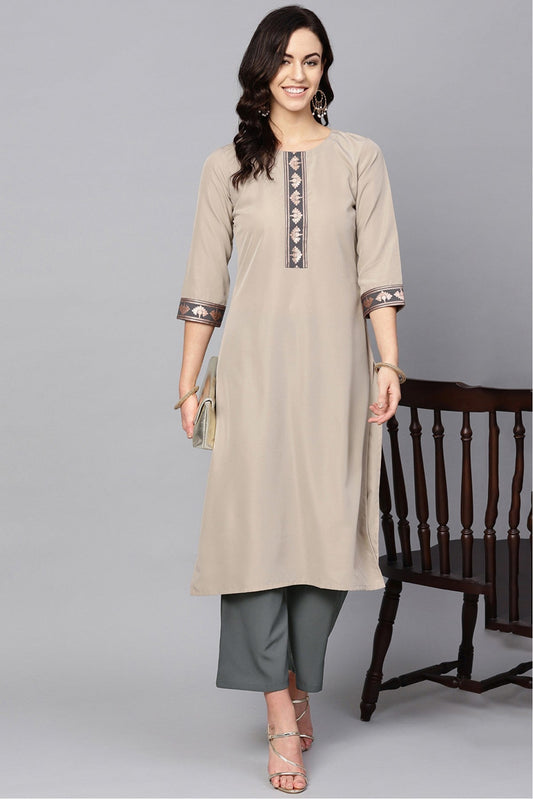 Beige Colour Plus Size Crepe Kurti VSKR1060188