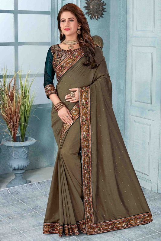 Beige Colour Vichitra Silk Designer Saree VSSD1120526