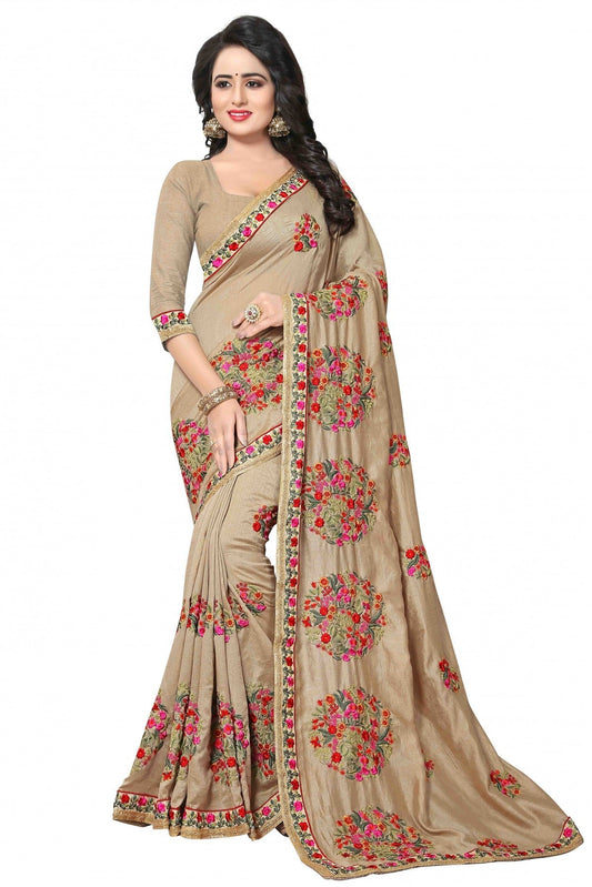 Beige Colour Vichitra Silk Embroidery Saree VSSD1120130