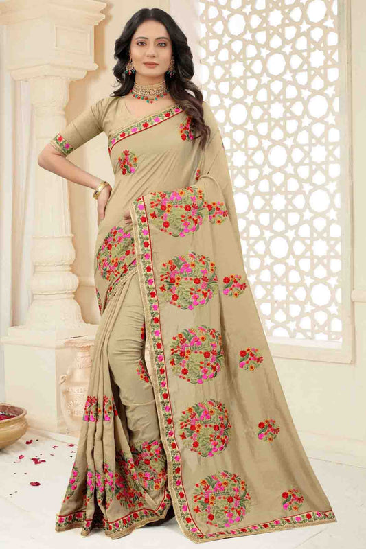 Beige Colour Vichitra Silk Embroidery Saree VSSD1120965
