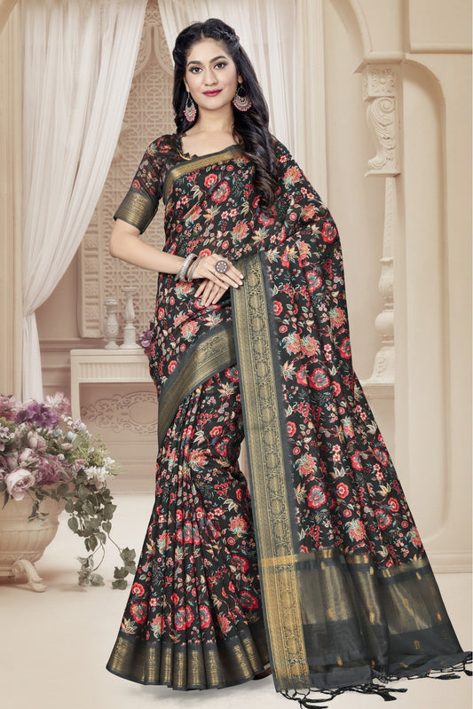 Black Colour Art Silk Digital Print Saree VSSD1120789