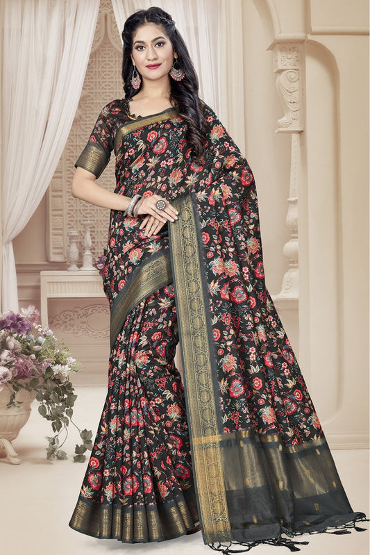 Black Colour Art Silk Printed Saree VSSD1120641