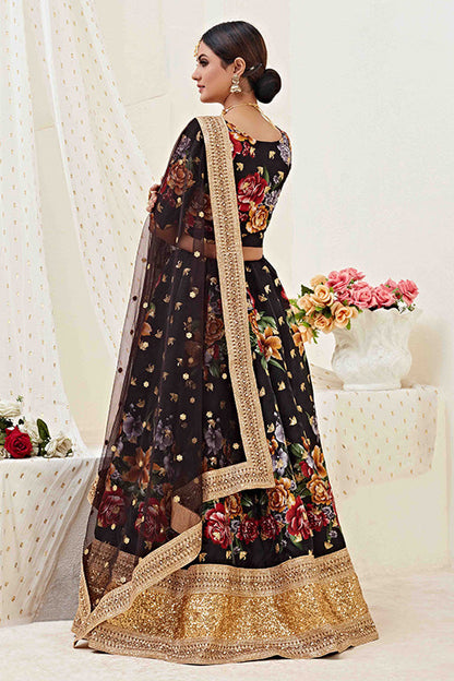 Black Colour Banglori Satin Designer Lehenga Choli VSLC1240028
