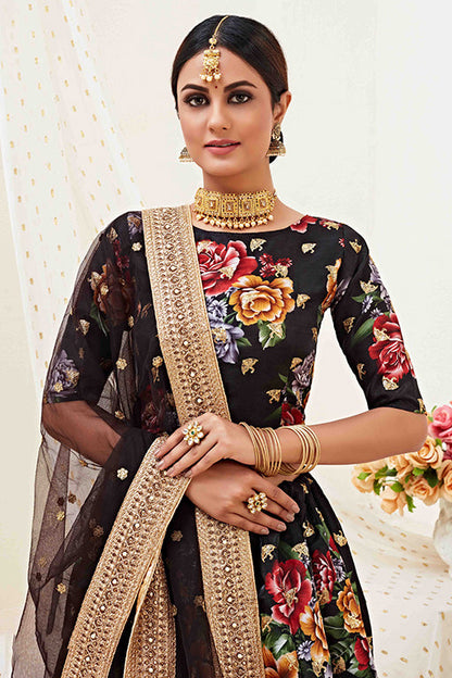 Black Colour Banglori Satin Designer Lehenga Choli VSLC1240028