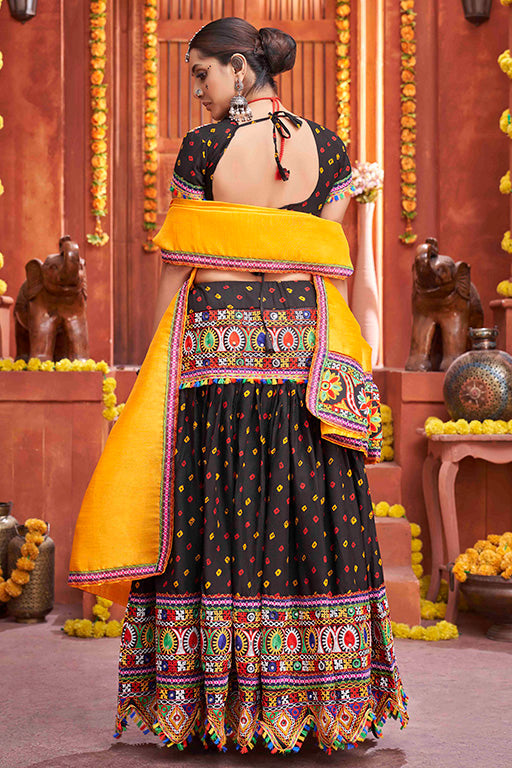 Black Colour Cotton Silk Navratri Lehenga Choli VSLC1240079