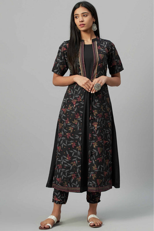 Black Colour Crepe Foil Print Kurti VSKR1060236