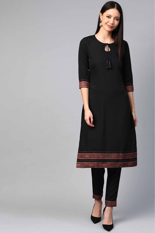 Black Colour Crepe Solid Kurta With Pant VSKR1060145
