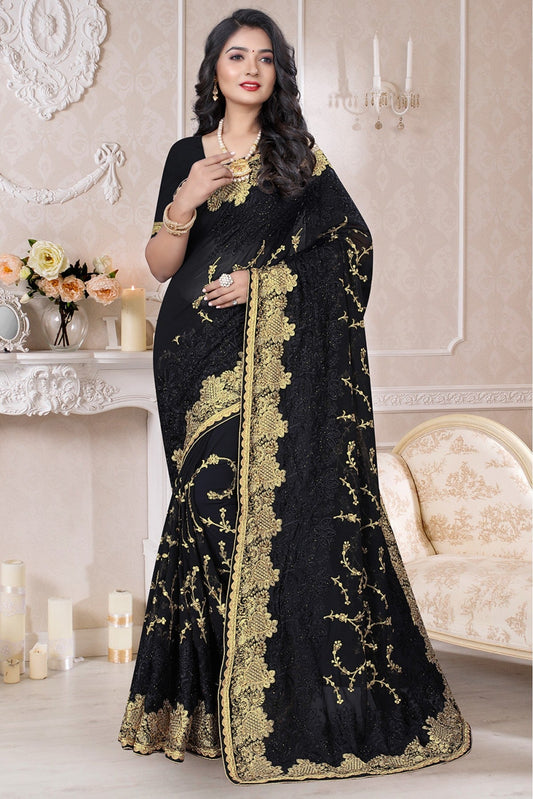 Black Colour Georgette Designer Saree VSSD1090127