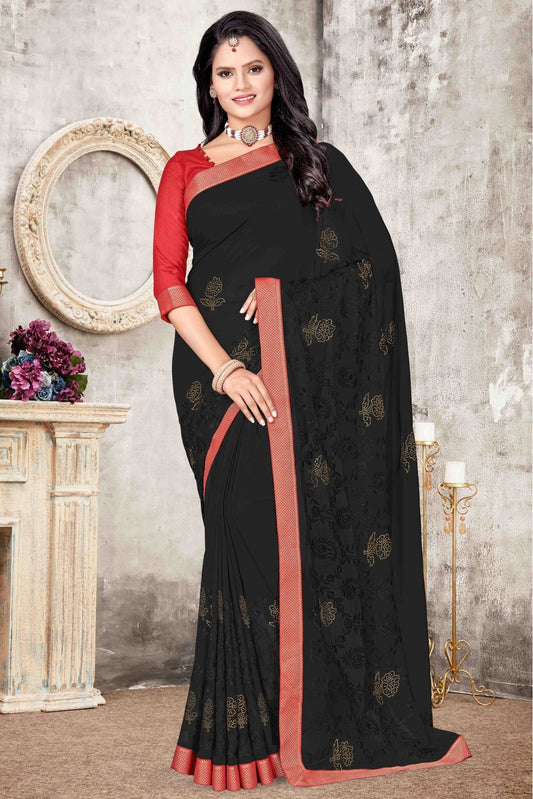 Black Colour Georgette Designer Saree VSSD1120689