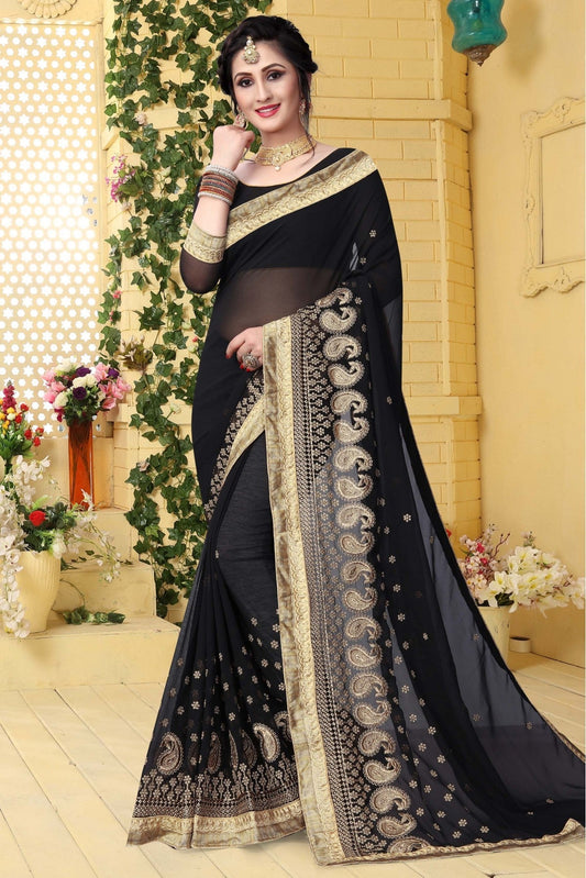 Black Colour Georgette Embroidered Saree VSSD1120421