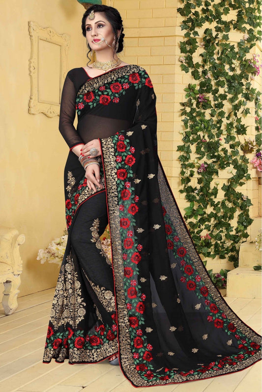 Black Colour Georgette Embroidered Saree VSSD1120424