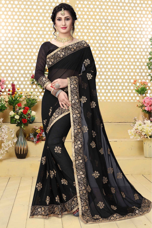 Black Colour Georgette Embroidered Saree VSSD1120430