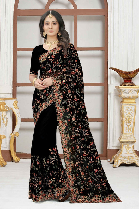 Black Colour Georgette Embroidery Saree VSSD1090317