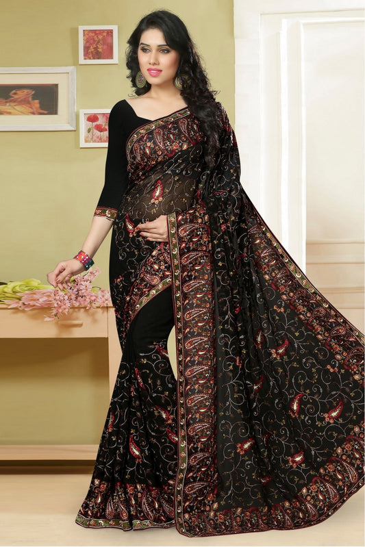 Black Colour Georgette Embroidery Saree VSSD1120001