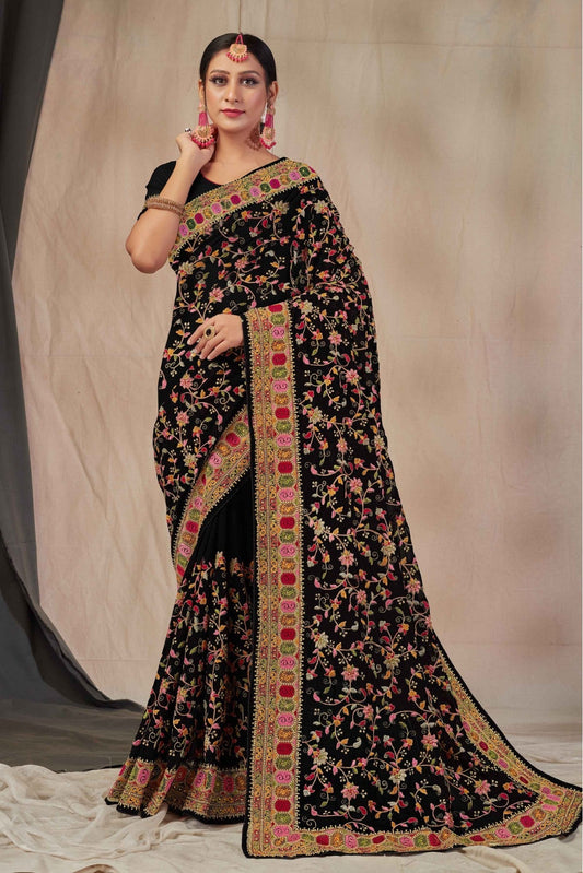 Black Colour Georgette Embroidery Saree VSSD1120896